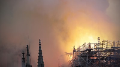 Notre Dame brinner i Paris.