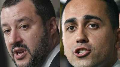 Ledaren för Lega, Matteo Salvini (till vänster) och Femstjärnerörelsens ledare Luigi Di Maio.