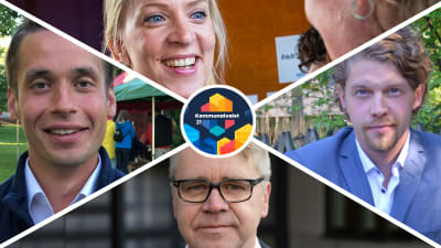 Bildcollage av fyra bilder. I bild syns kommunalpolitikerna Henrik Wickström, Sandra Bergqvist, Heikki Vestman och Peter Östman.