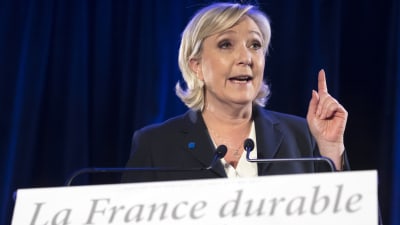 Ledaren för Nationella fronten, Marine Le Pen under en presskonferens i Paris 26.1.2017