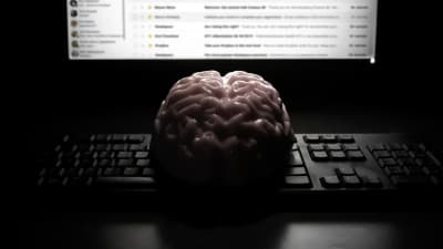En hjärna framför en dator.