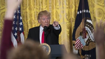 Donald trump under presskonferensen i Vita huset, torsdagen den 16 februari.