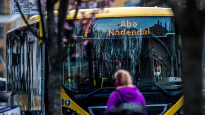 En gul buss i lokaltrafik i Åbo