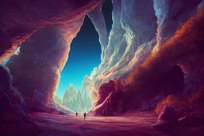 Konstnärlig vision av en enorm underjordisk grotta.
