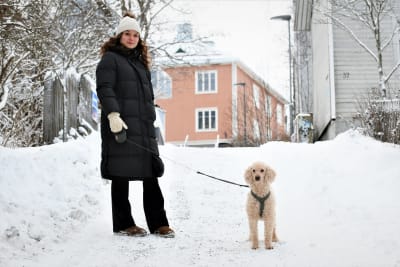 Maisa Kuusikko vallar sin hund om vintern.