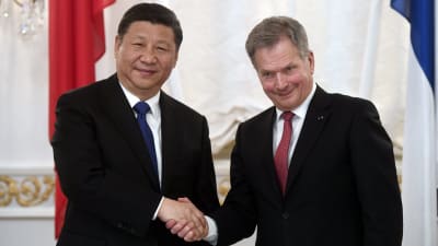 Presidenterna Xi Jinping och Sauli Niinistö på slottet i Helsingfors.