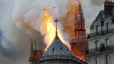 Notre Dame brinner i Paris.