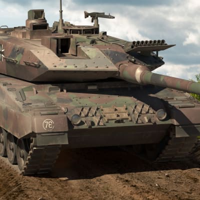 Tysk Leopard 2A7-stridsvagn på en militär övningsplats.