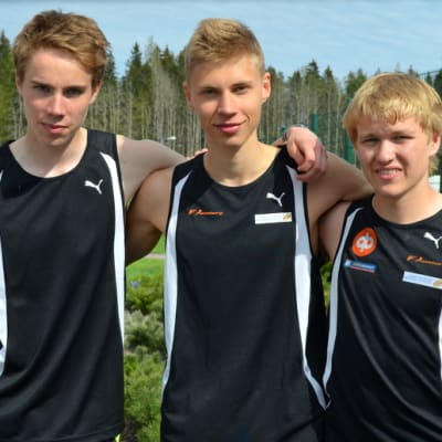IF Raseborgs FM-vinnare i terränglöpning, från vänster Arto Talvinen, Marko Vendelin, Otto Loukkalahti.