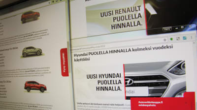Bilreklam på nätet som lovar en bil till halva priset