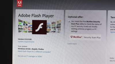 Adobe Flash Players nedladdnignssida.