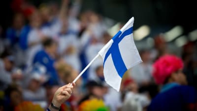 Finlands flagga, ishockey-VM 2018.