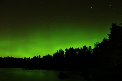 Stjärnhimlen färgas grön av norrsken i Borgå den 25 september 2023.