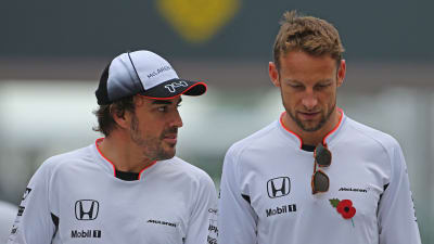 Fernando Alonso och Jenson Button i Brasilien.