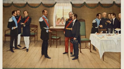 Snellman presenteras för kejsar Alexander II åe 1863.
