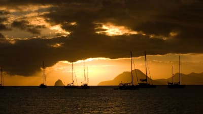Segelbåtar i solnedgången i Martinique.