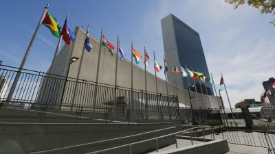 Förenta Nationernas högkvarter i New York dagen innan toppmötet den 25 september 2015 inleddes.