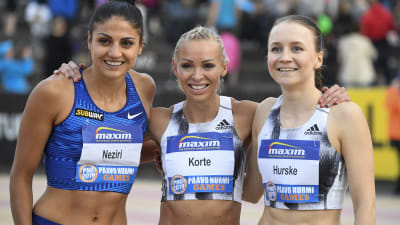 Häckdamerna Nooralotta Neziri, Annimari Korte och Reetta Hurske tävlade i Paavo Nurmi Games i juni 2019.