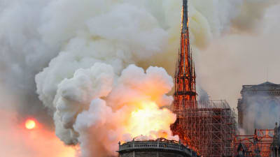 Notre Dame brinner i Paris.