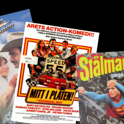 Filmomslagen till "Nu blåser vi snuten", "Mitt i plåten!" och "Stålmannen - går på en "kryptonit".
