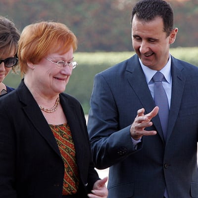 Syyrian presidenttin Bashar al-Assad ja tämän vaimo Asma Assad sekä Tarja Halonen.