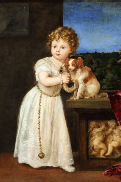 Pienen lapsen ja koiran muotokuva 1500-luvulta