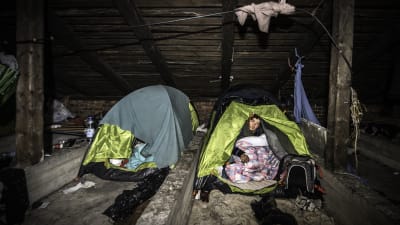 Romsk kvinna i tält.