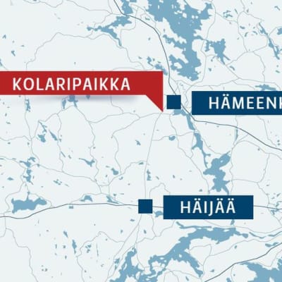 Kartta Hämeenkyrössä sattuneesta vakavasta liikenneonnettomuudesta