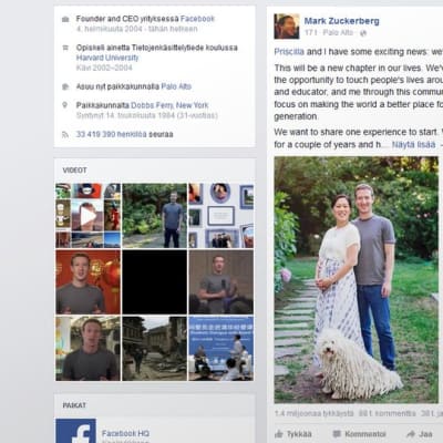 Kuvakaappaus Zuckerbergin Facebook-sivusta.