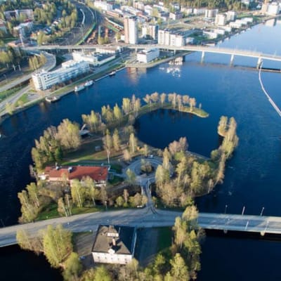 Ilmakuva Joensuun Ilosaaresta ja Penttilänrannasta.