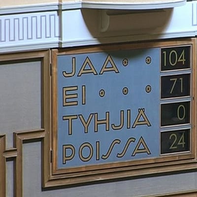 Äänestystulos eduskunnan näyttötaululla.