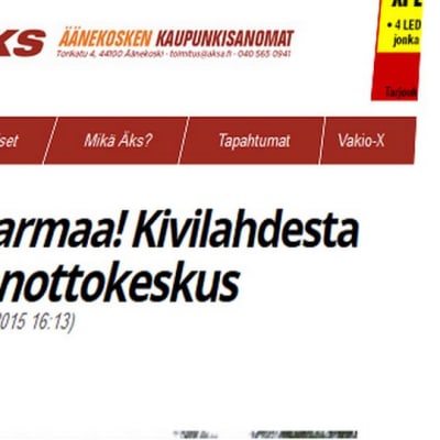 Kuvakaappaus Äänekosken Kaupunkisanomien verkkosivuilta.