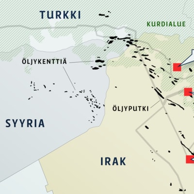 Kartta öljykenttien sijainnista Syyriassa.