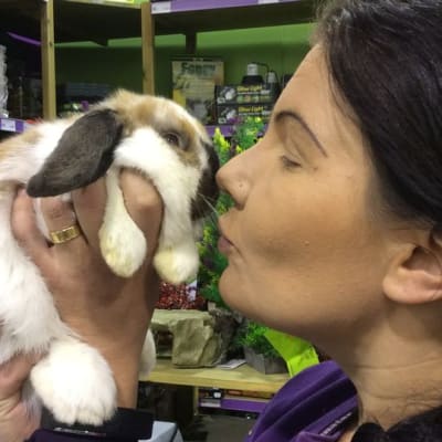 nainenpitelee pientä kania
