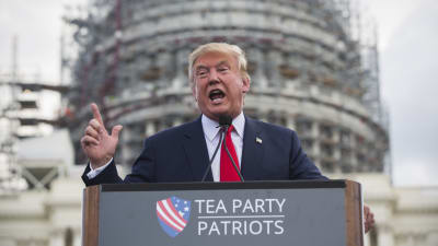 Donald Trump håller tal på en av Tea Party-rörelsens demonstrationer i september 2015.