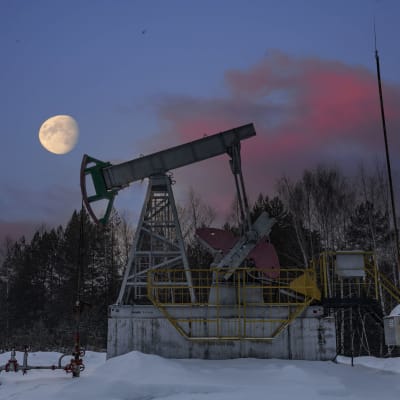 En olekälla i Ryssland omgiven av skog och snö