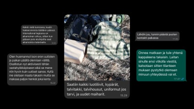 Meddelanden och ett foto av militära persedlar.