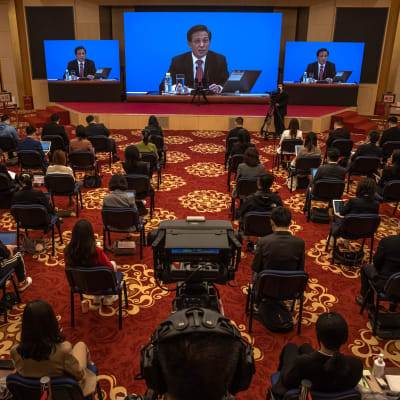 En presskonferens inför den kinesiska folkkongressens årliga session. 