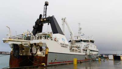Den grönländska trålaren Polar Nanoq i hamnen i Hafnarfjördur på Island.