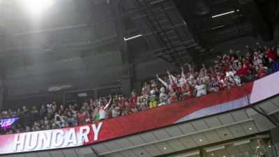 Ungerska fans under VM i Tammerfors 2023.