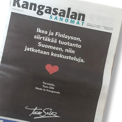 Tam-Silkin mainos Kangasalan Sanomat -lehdessä 21.8.2019