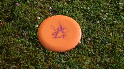 En frisbee som ligger på gräset.