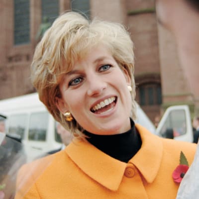 Prinsessan Diana ler medan hon pratar med en person i Liverpool, 1995.