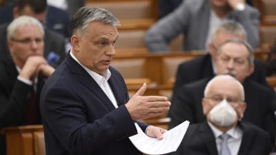 Premiärminister Viktor Orbán höll ett tal i det ungerska parlamentet om coronakrisen den 23 mars. 