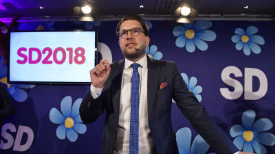 Sverigedemokraternas ordförande Jimmie Åkesson på valkvällen 2018.