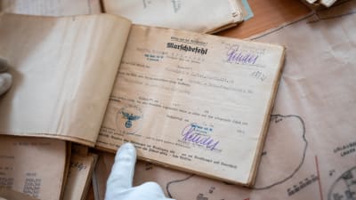 Ett häfte med arkeologisk viktig information på tyska. Hittad 2019 - från 1944 i Hangö.
