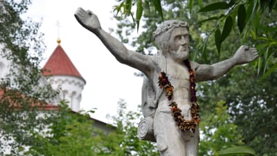Vandringsmannen Jesus i Užupis i Vilnius.
