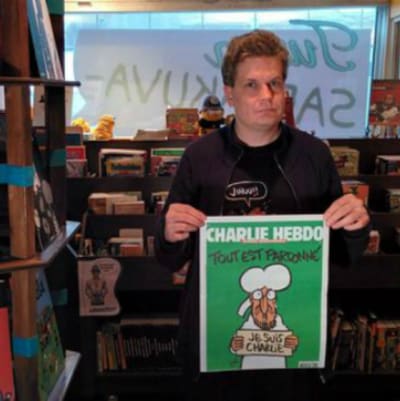 Charlie Hebdo i Turun Sarjakuvakauppa.