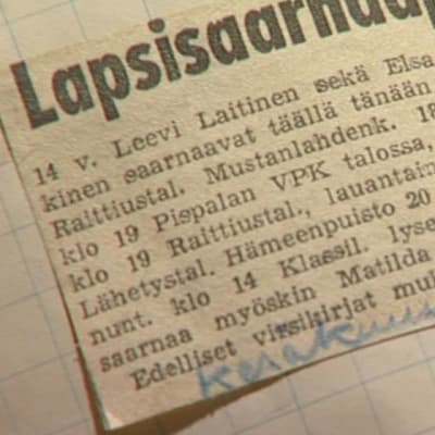 Kuvakaappaus lehtileikkeestä, jossa lukee: Lapsisaarnaaja.