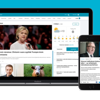 yle.fi/uutiset ja Uutisvahti-sovellus avoinna tietokoneen ja puhelimen näytöillä